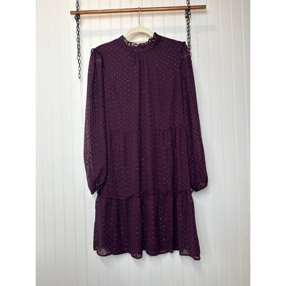 Tommy Hilfiger Plum Glitter Knee Fit & Flare Dress Dot Chiffon Tiered Size 12 - Picture 3 of 8